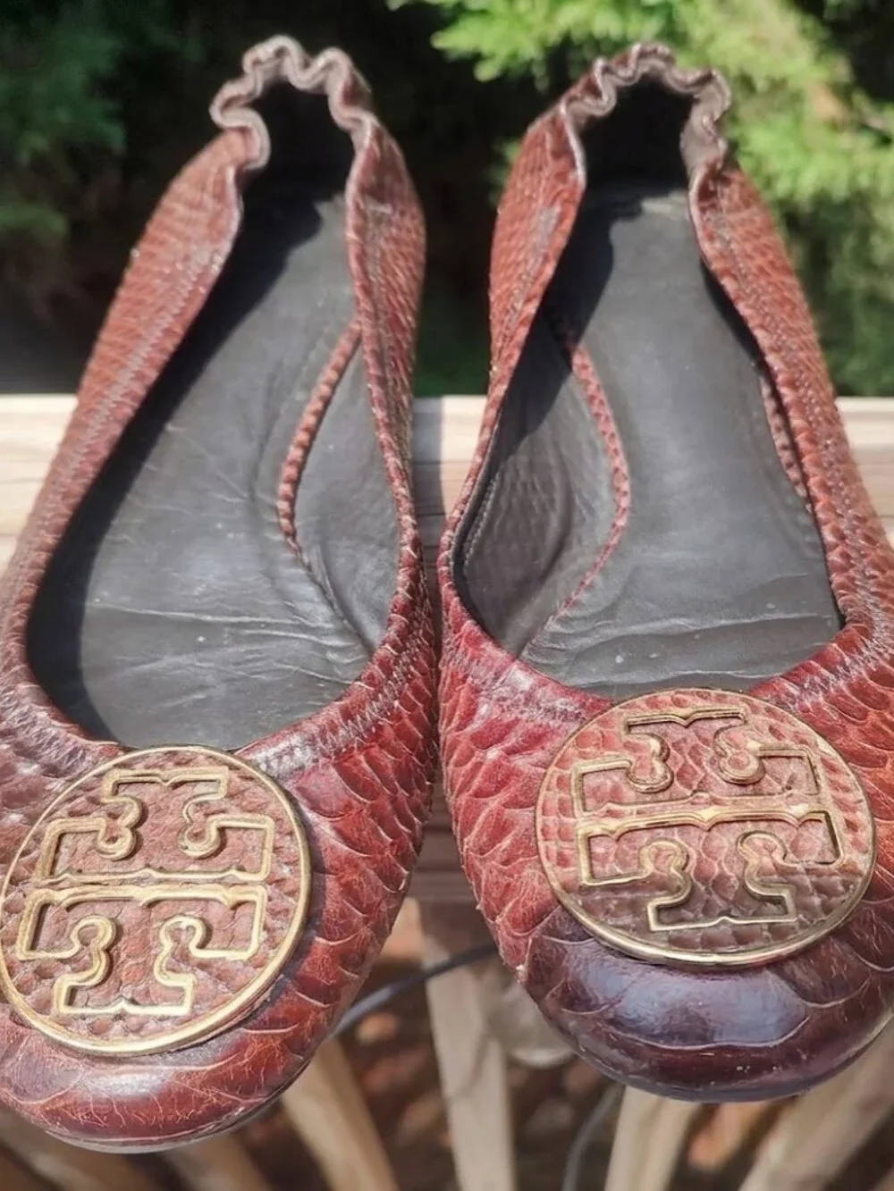 TORY BURCH Dark Brown Minnie Snake Skin Ballet Flats Size 9